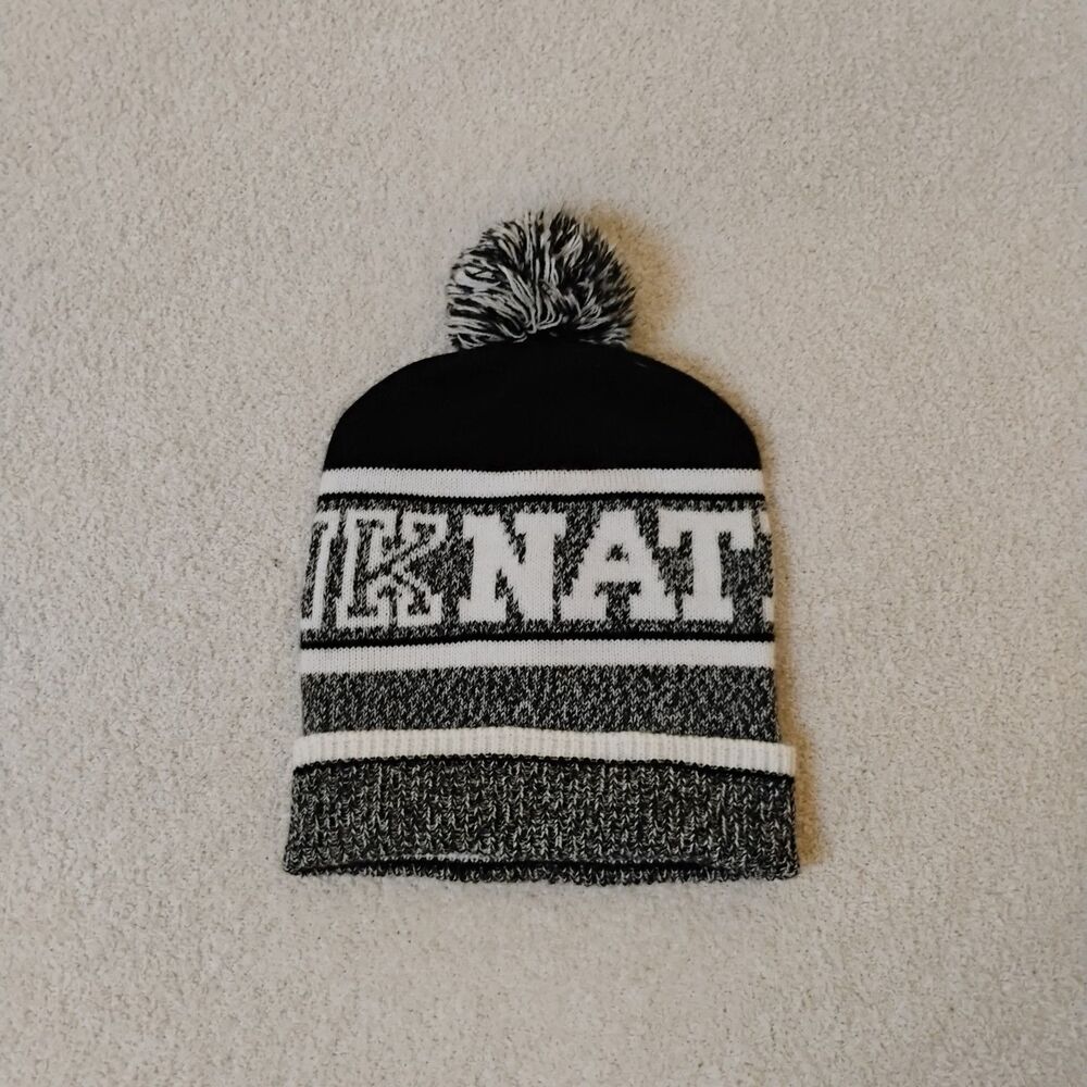 Victoria's Secret Pink Nation Beanie Pom Pom Hat Black White OS